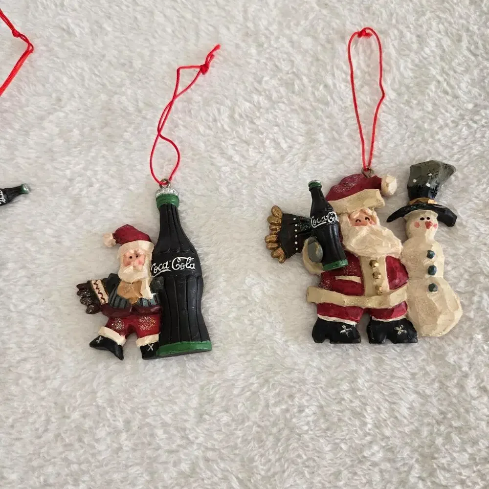 Vintage 1998 Coca-Cola Santa Christmas Ornaments Set of 4